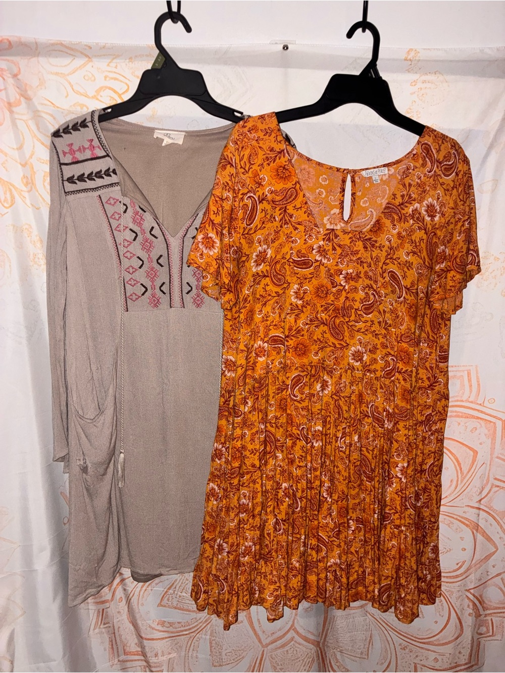 Patrons of Peace Orange Paisley Mini Dress & Taupe Embroidered Dress